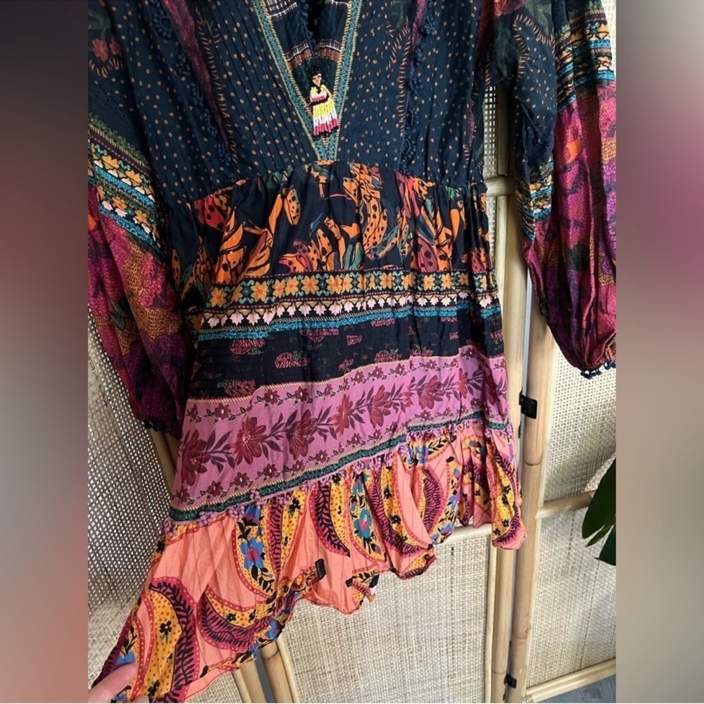 Farm Rio Mix Patchwork Long-sleeve Minidress - Picture 7 of 11